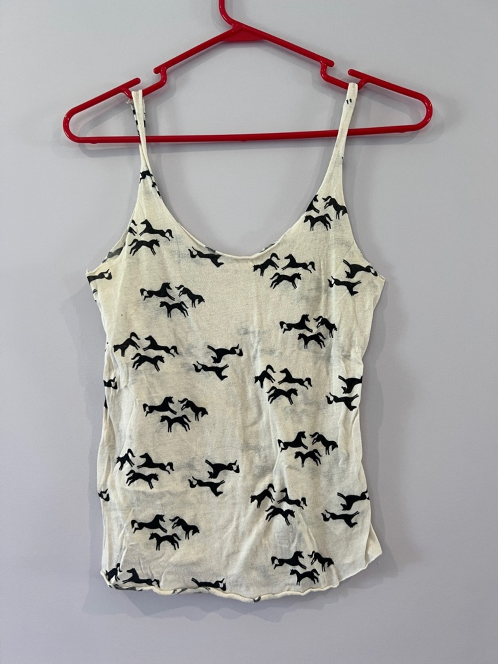 White Horse-Print Spaghetti Strap Tank Top